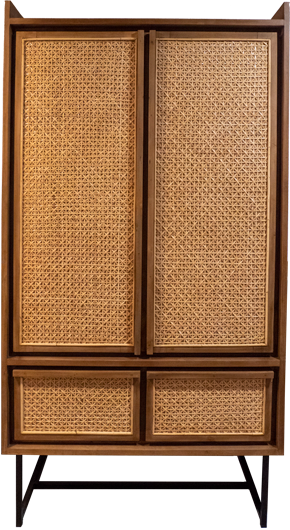 Schrank "Boman" Teak + Rattan
