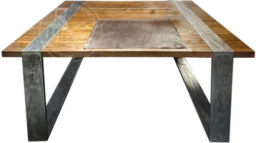 Schreibtisch Steel massive Teakholzplatte