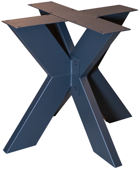 Tischfuß als Doppel-X grau-blau lackiert